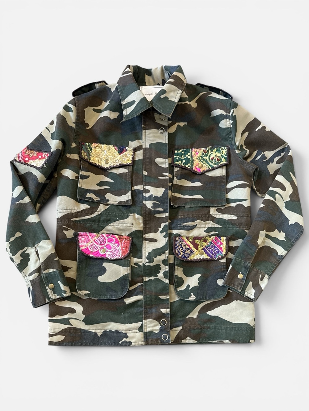 Beautiful Stories Embellished Camo Utility Jacket Women’s Size Small